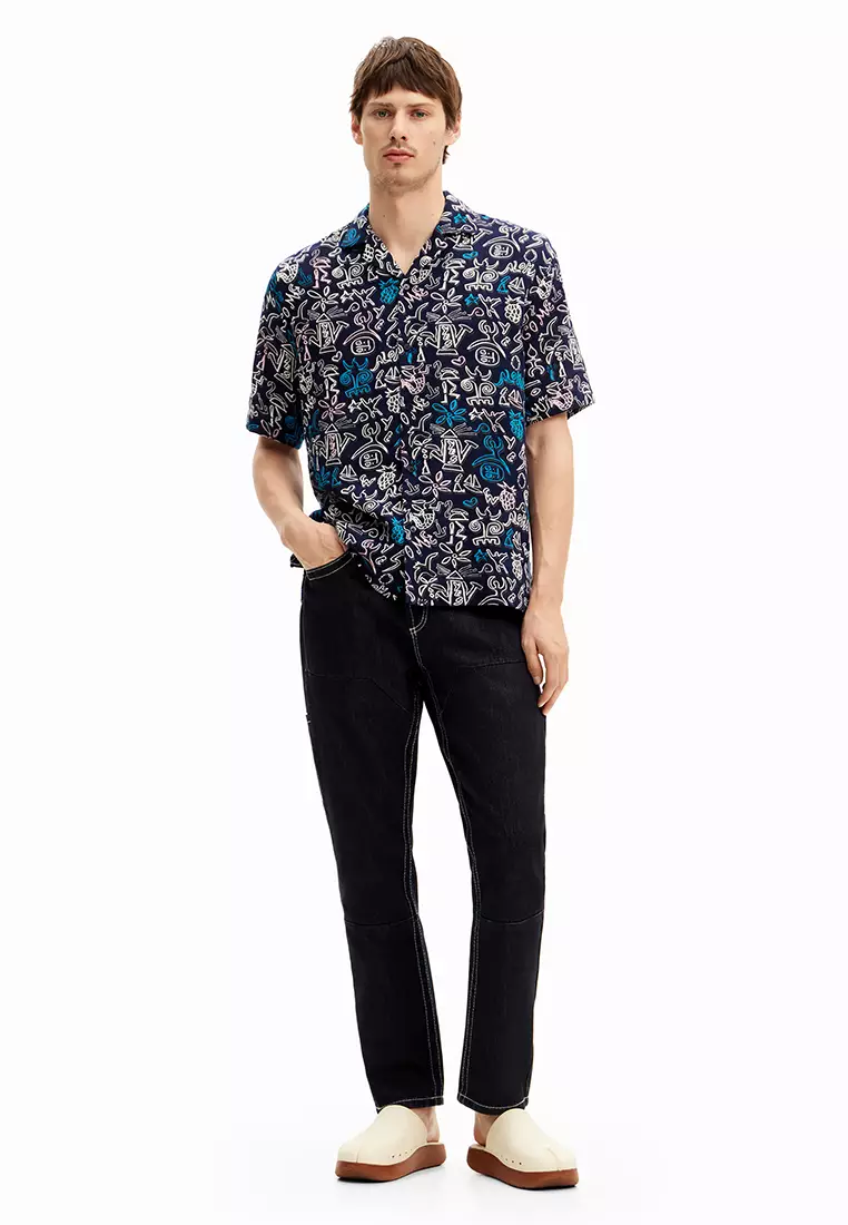 Desigual Man Shirt with contrasting illustrations.