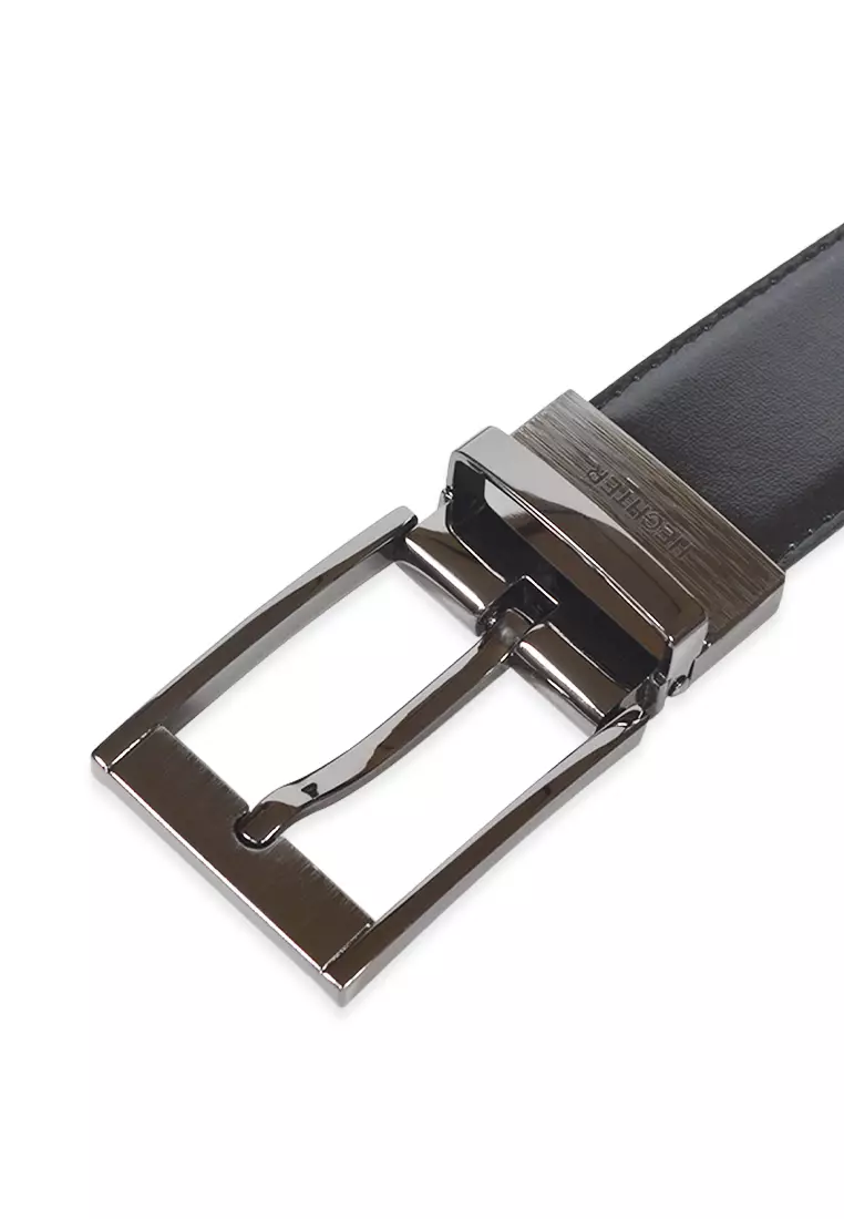 Black Genuine Split Leather Reversible Belt