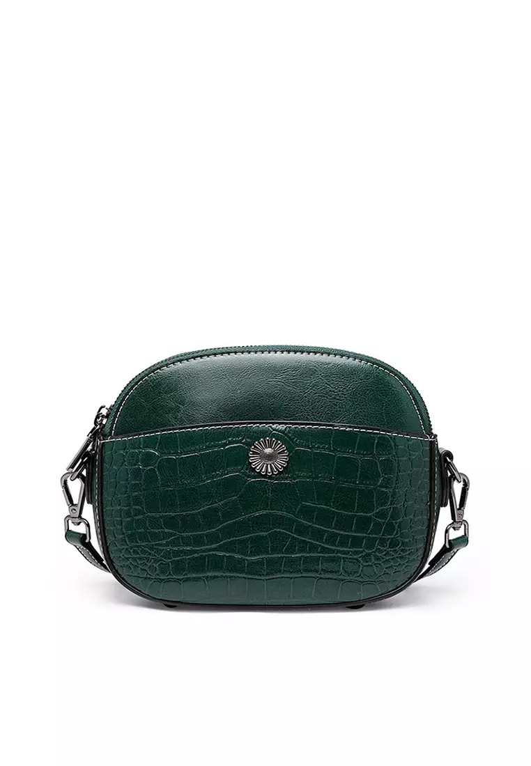 Ashwood Leather Crocodile Print Shoulder Bag Green: C-55