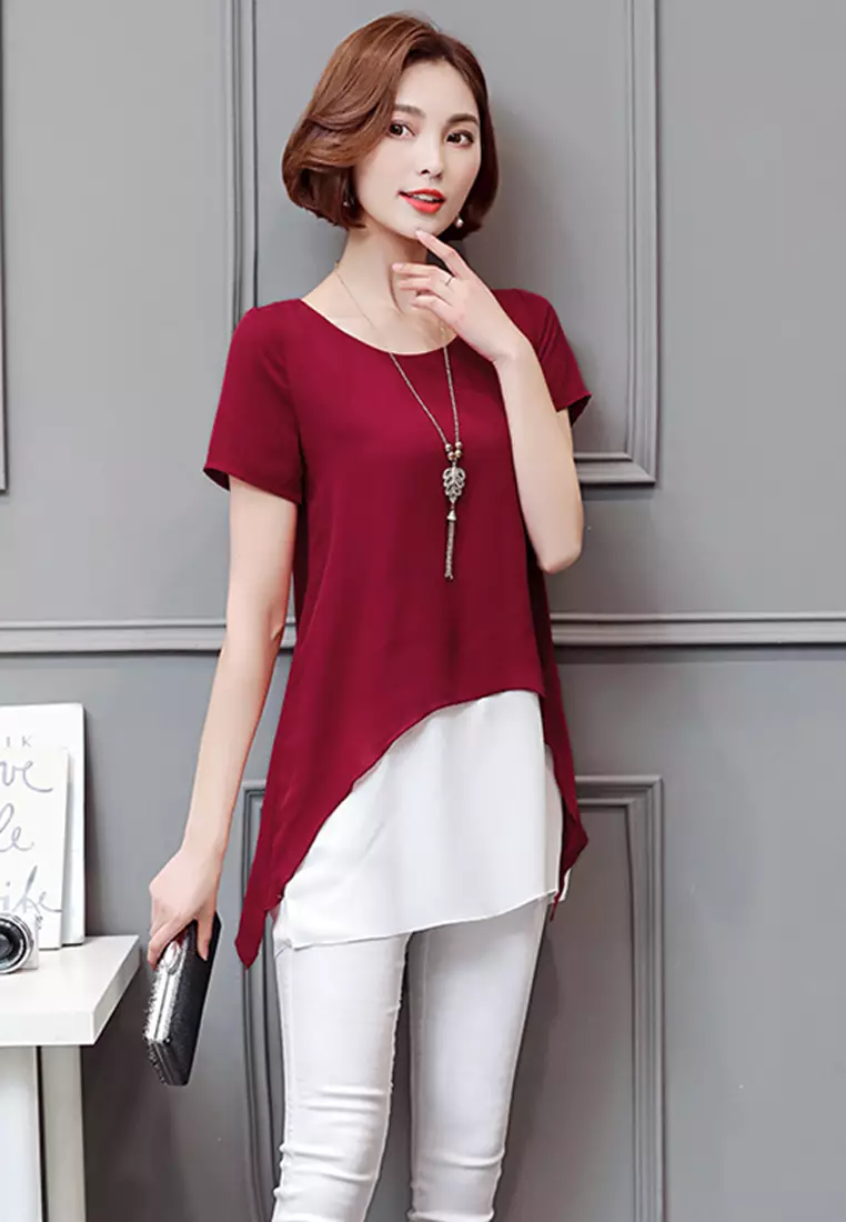 Chiffon Irregular Layered Tee With Accessory