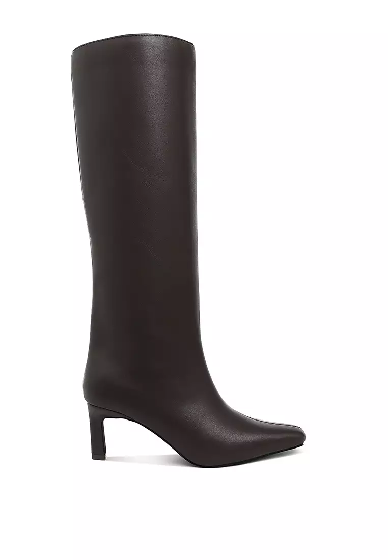 Kitten Heel Long Boots in Tan