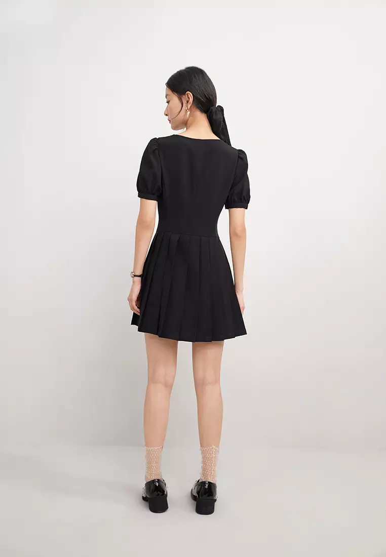 Irregular Pleat Mini Dress