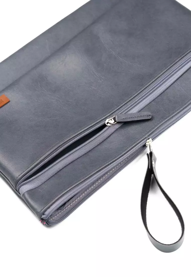 Houseofcuff Clutch Pria Tas Tangan Unisex Abu-Abu Model Double Zipper