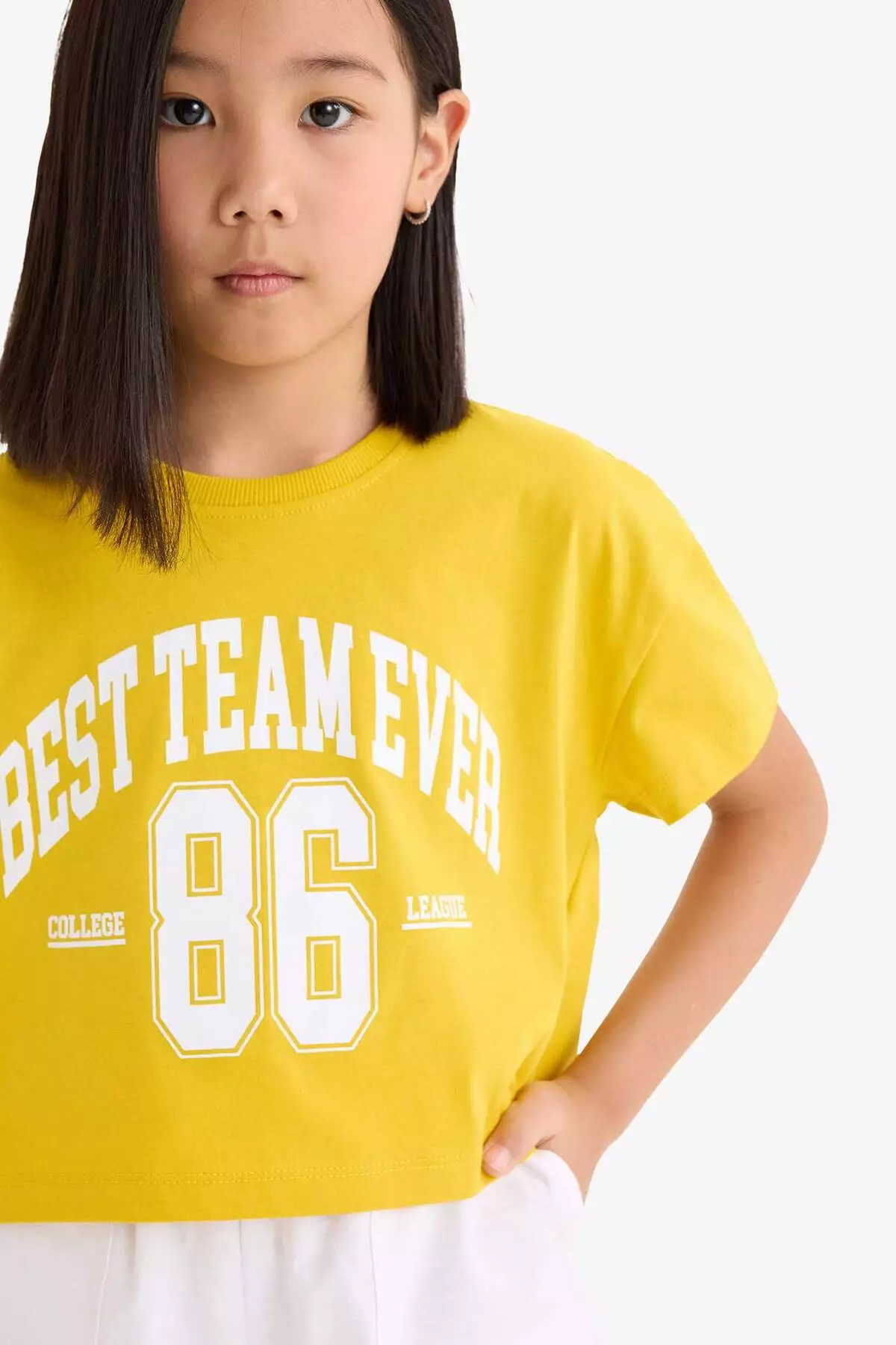 Girls' Crew Neck Printed Short Sleeve T-Shirt E0352A825Sm