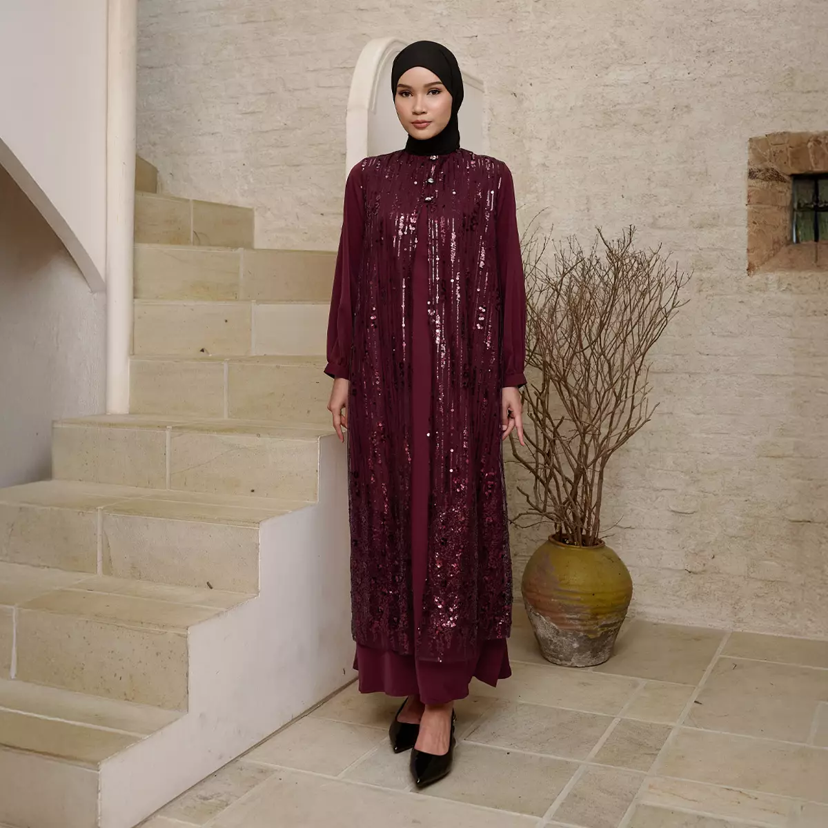[Raya Collection] ZM Zaskia Mecca - Binora Gamis Wanita Maroon | Jejak Teduh Series Arta Pusaka | Koleksi Ramadhan Series