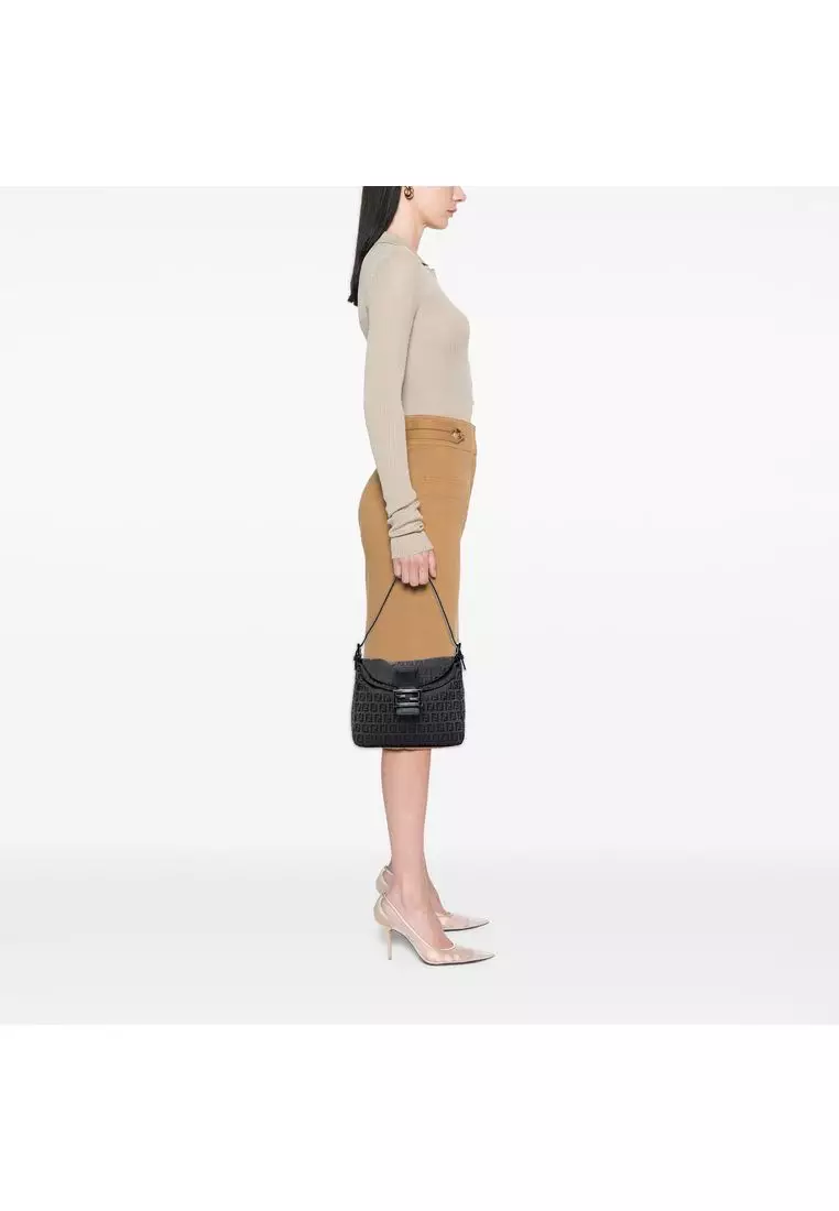 Pre-Loved Fendi Zucchino Canvas Double Flap Mamma