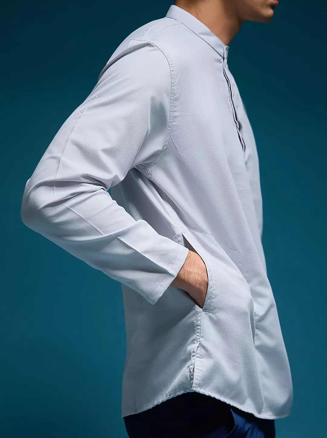 OXCON Kemeja koko Tangan Panjang Collarless Azfar Light Grey