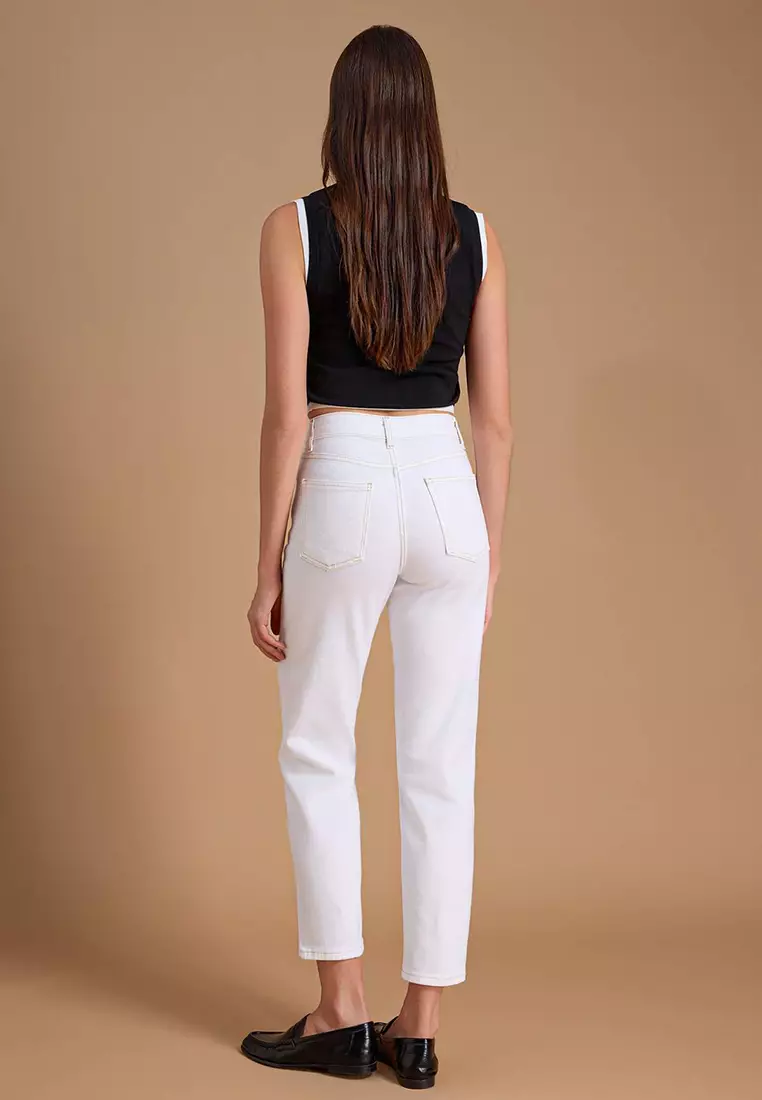 White High Waist Medium Stretch Mom Ankle Length Jeans Twoss26Je213