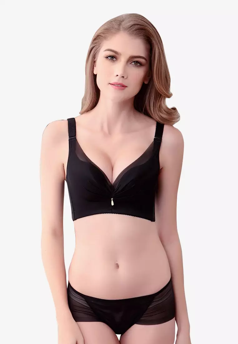 Deep V Plunge Push Up Padded Underwire Low Cut Bra with Clear Straps