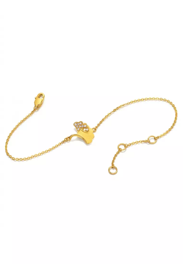 999 24K Gold Essence Ginkgo Leaf Bracelet for Women 94561B