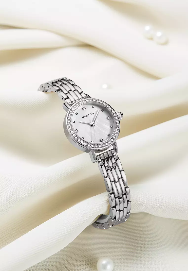 Jam Tangan Wanita Anti Air Anggun Mewah Berlian Jam Kuarsa Jam Tangan Cewek Original silver whtie