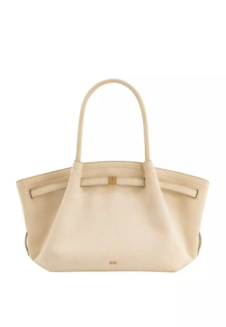 Hana Medium Faux Suede Tote Bag - Off White