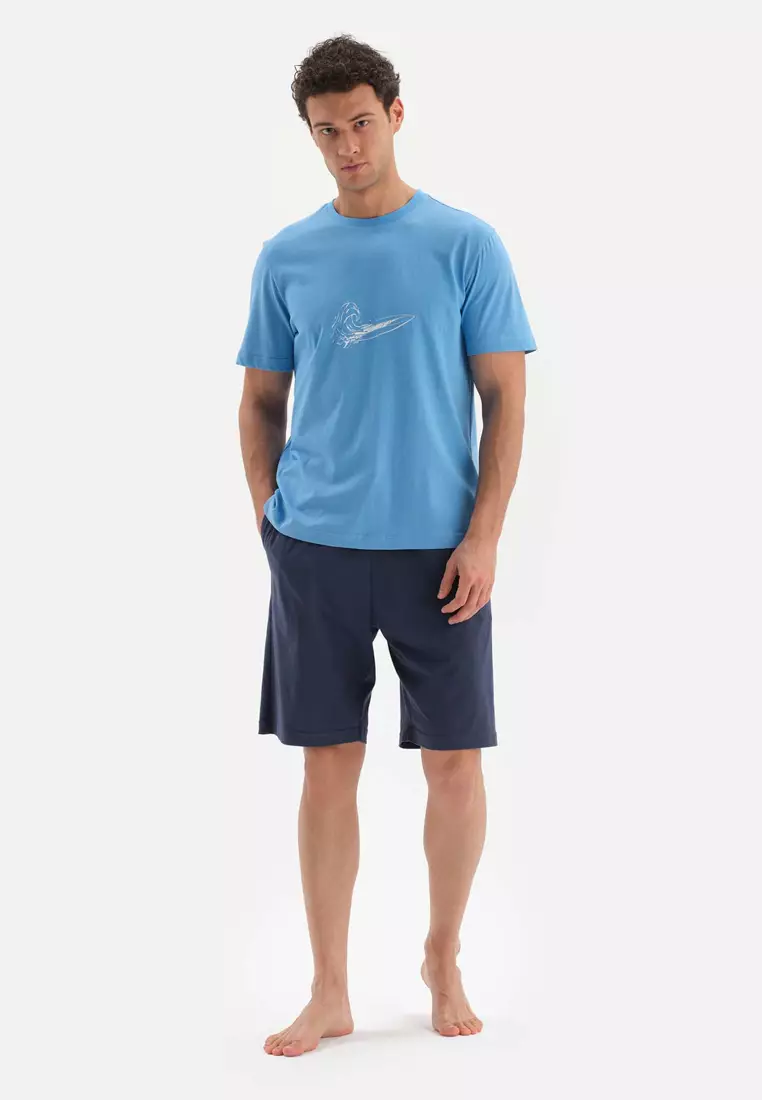 Buy DAGİ Blue Tshirt & Shorts, Wave Printed, Crew Neck, Regular, Short Leg,  Short Sleeve Sleepwear for Men 2024 Online