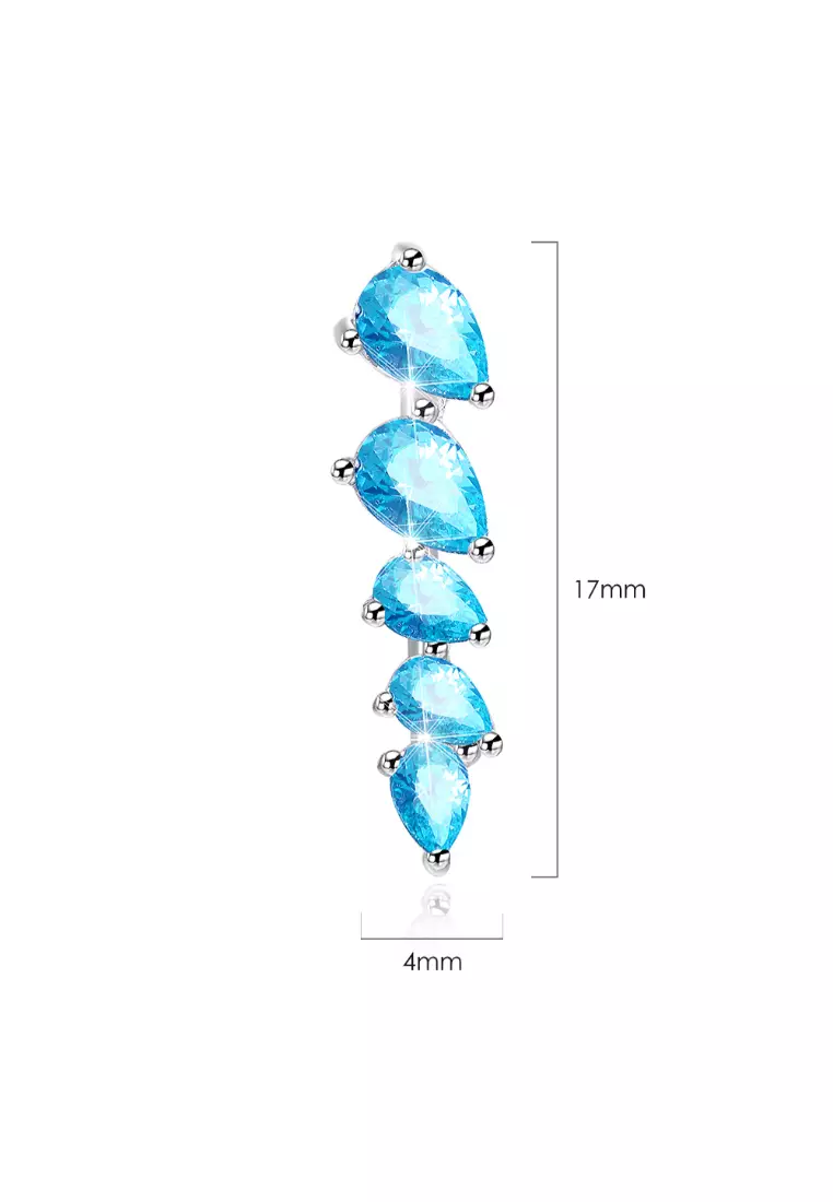 Solid 925 Sterling Silver Ocean Blue Wave Hook Earrings