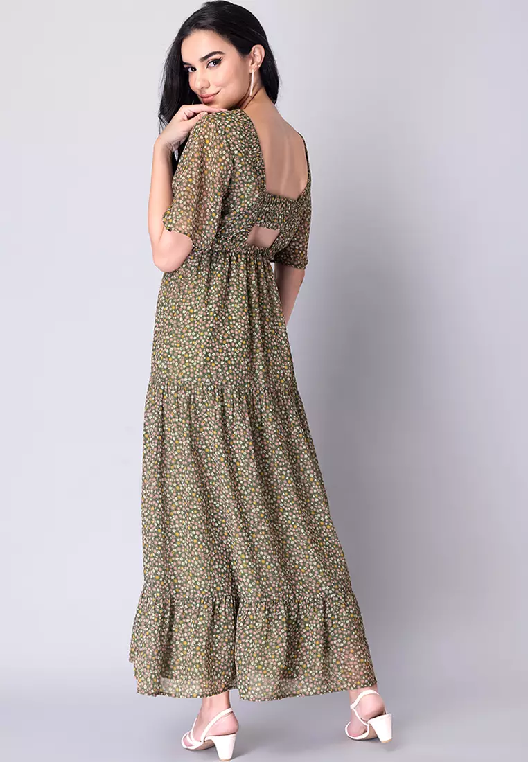 Maxi green sale floral dress