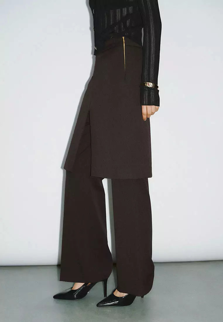 UR秋季新款女装时髦假两件设计感开衩喇叭裤UWG640103