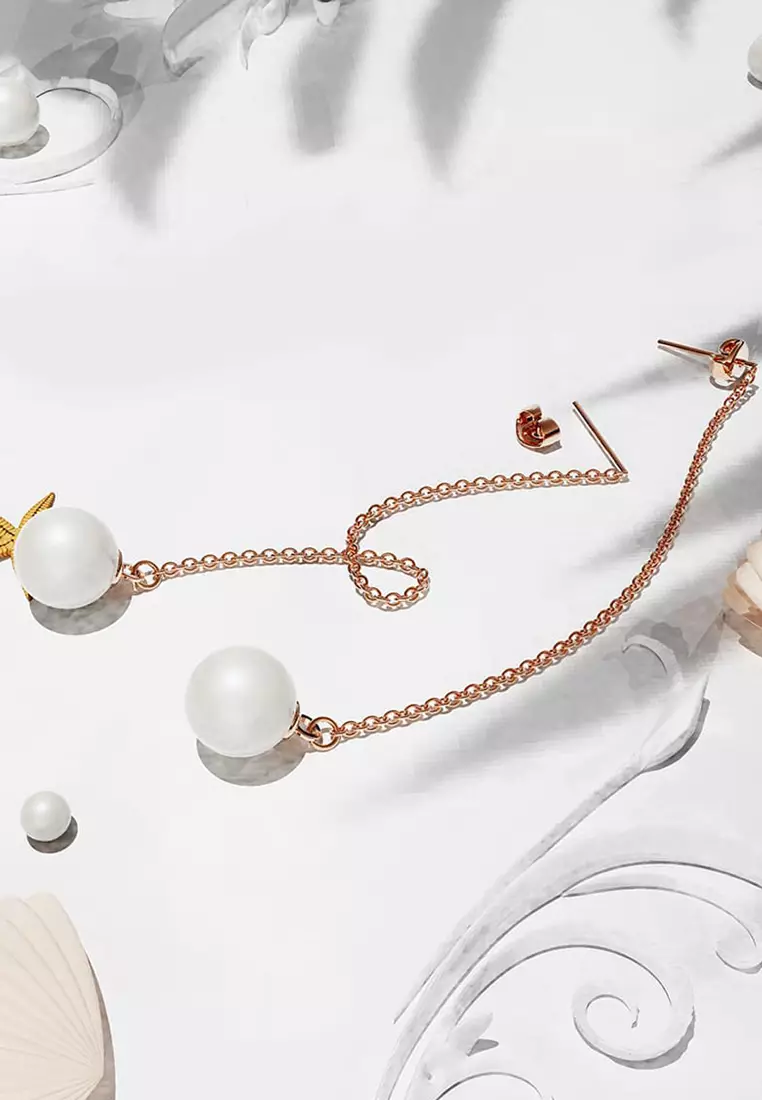 Katarina Pearl Drop Earrings Embellished with SWAROVSKI® Crystal Pearls-Rose Gold/Pearl