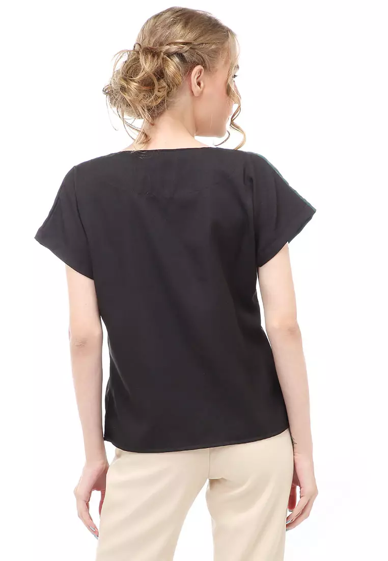 Cheva Blouse Atasan Wanita Kasual Model Asimetris Kombinasi 2 Warna Material Moscrepe ORIGINAL - Green