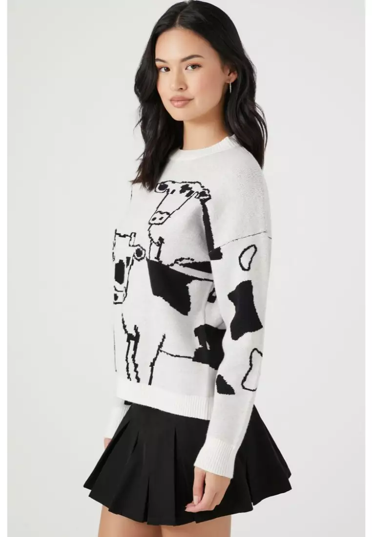 Buy FOREVER 21 Cow Graphic Drop Sleeve Sweater 2024 Online