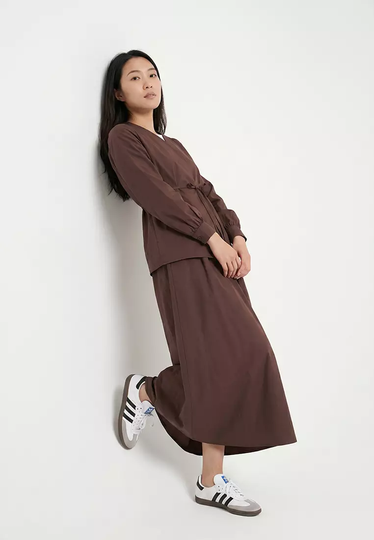 Brown Cotton Woven Top-Bottom Skirt Set TCTSS25US00051