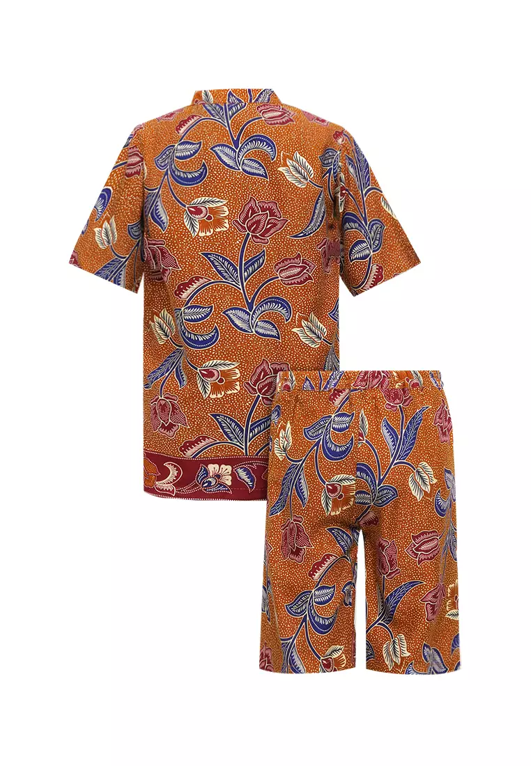 Piyama Anak Cotton Setelan Baju Tidur Pajamas Set Sleepwear Batik Bahan Adem dan Lembut Brown Unisex