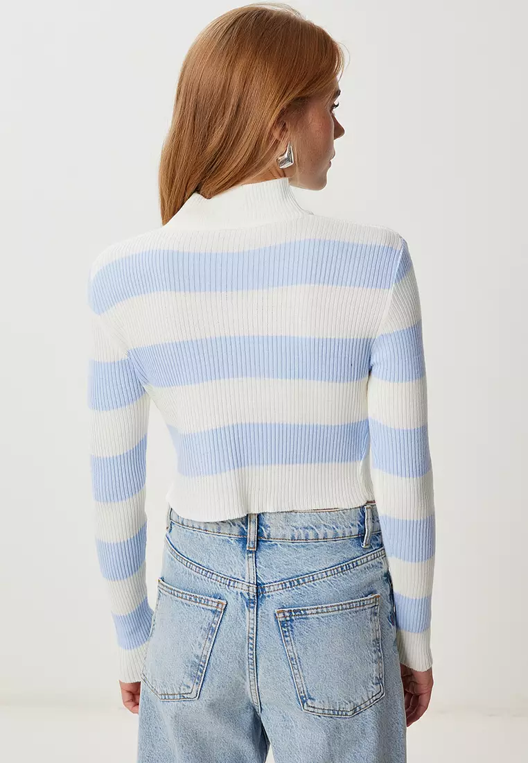 Striped Crop Ribbed Knit Sweater