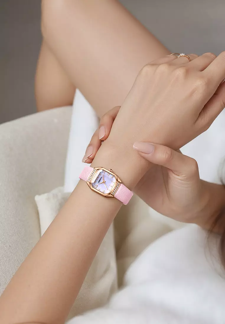 Jam Tangan Wanita Korea Fashion Anti Air Original Tali Kulit Jam Tangan Cewek pinkwhite