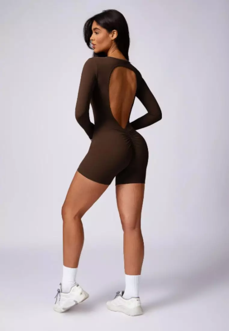 Bareback Romper – Open Back Long Sleeve Seamless Comfort Women Sculpting Fit Ultra-Stretch