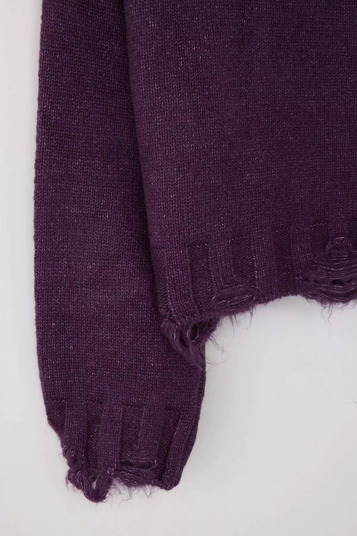 Purple Crop Wide Fit Soft Textured Pullover Detailed Sweater