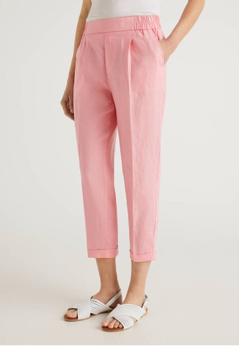 United Colors of Benetton pink Cropped Trousers in 100% Linen 53729AAE62E208GS_1