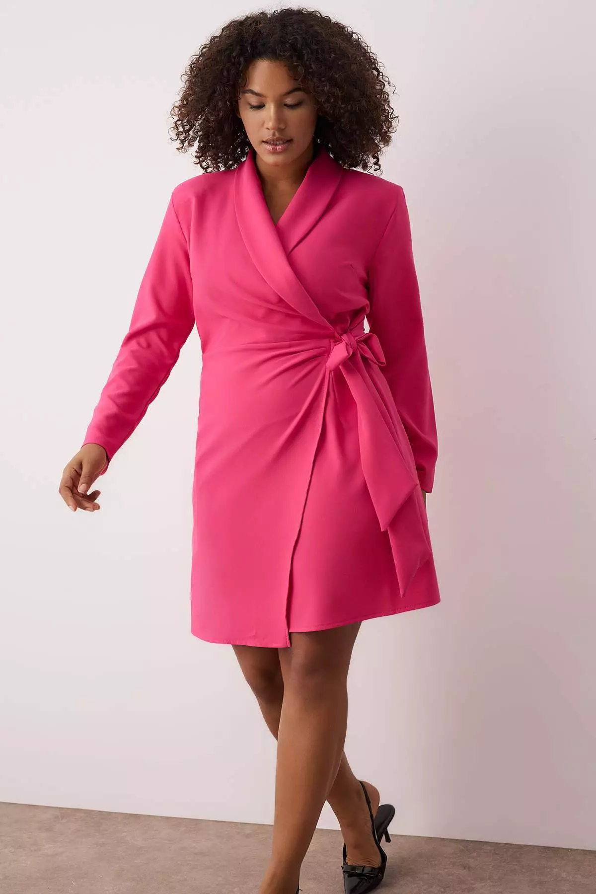 Fuchsia Straight Double Breasted Closure Stylish Mini Woven Plus Size Dress Tbbaw24Ah00058