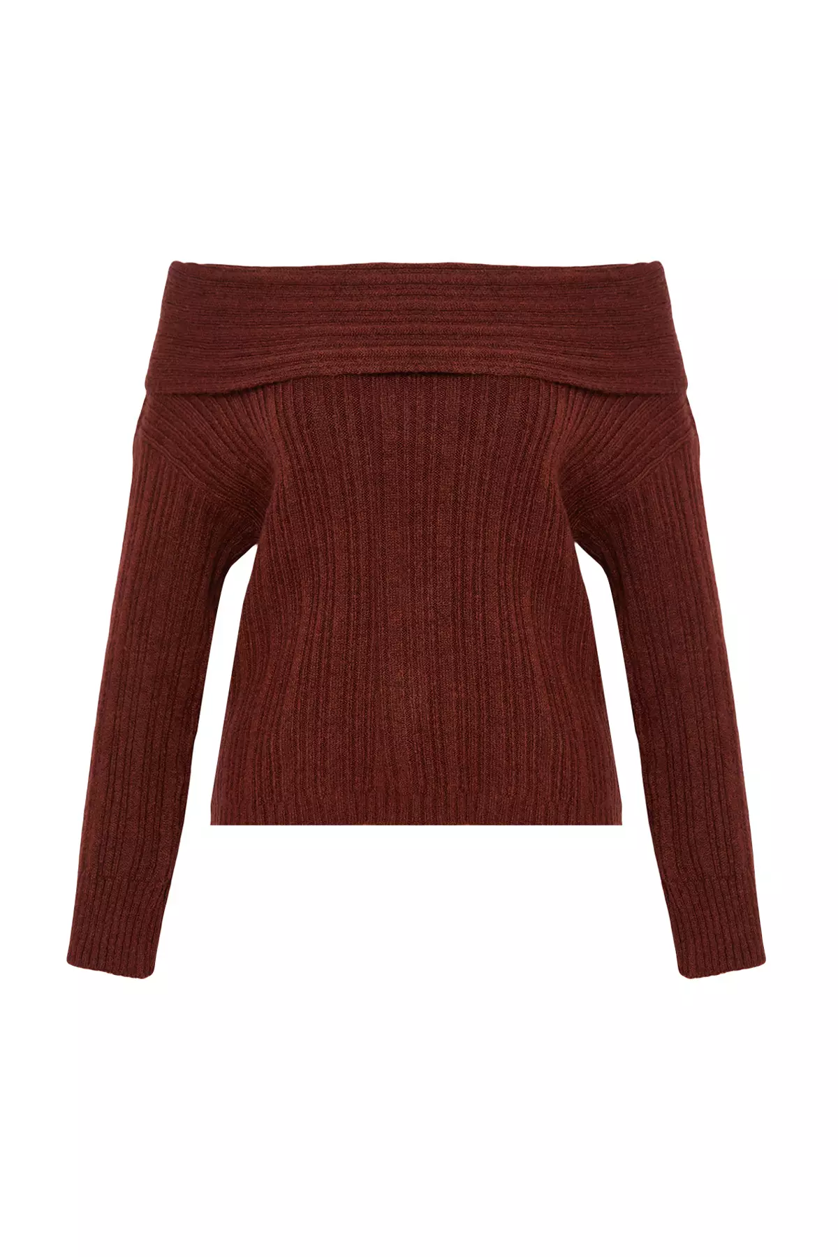 Brown Soft Textured Carmen Collar Knitwear Sweater TWOAW25KZ00076