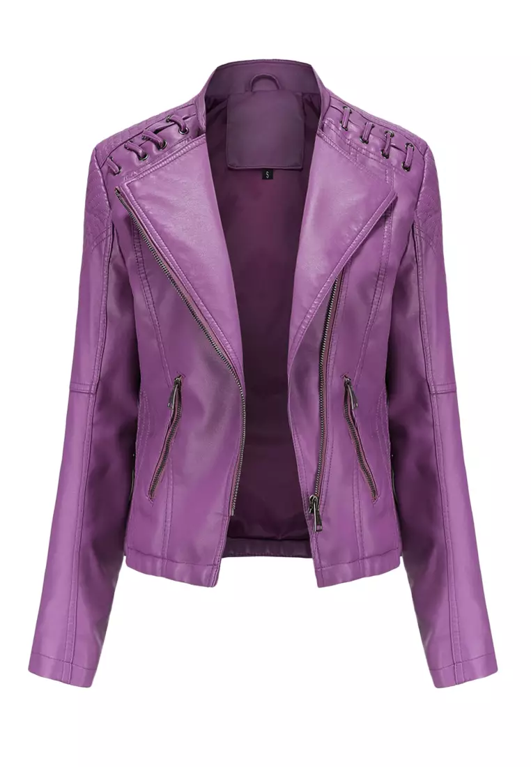 Purple leather hotsell motorcycle jacket