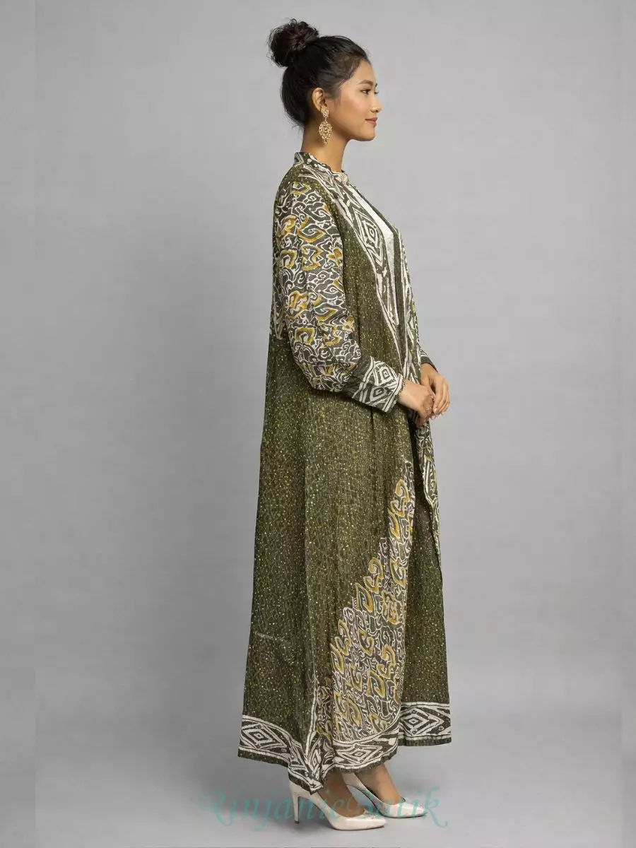 Rinjanie Batik - GSHI - HO - Gamis Shanghai Green Olive