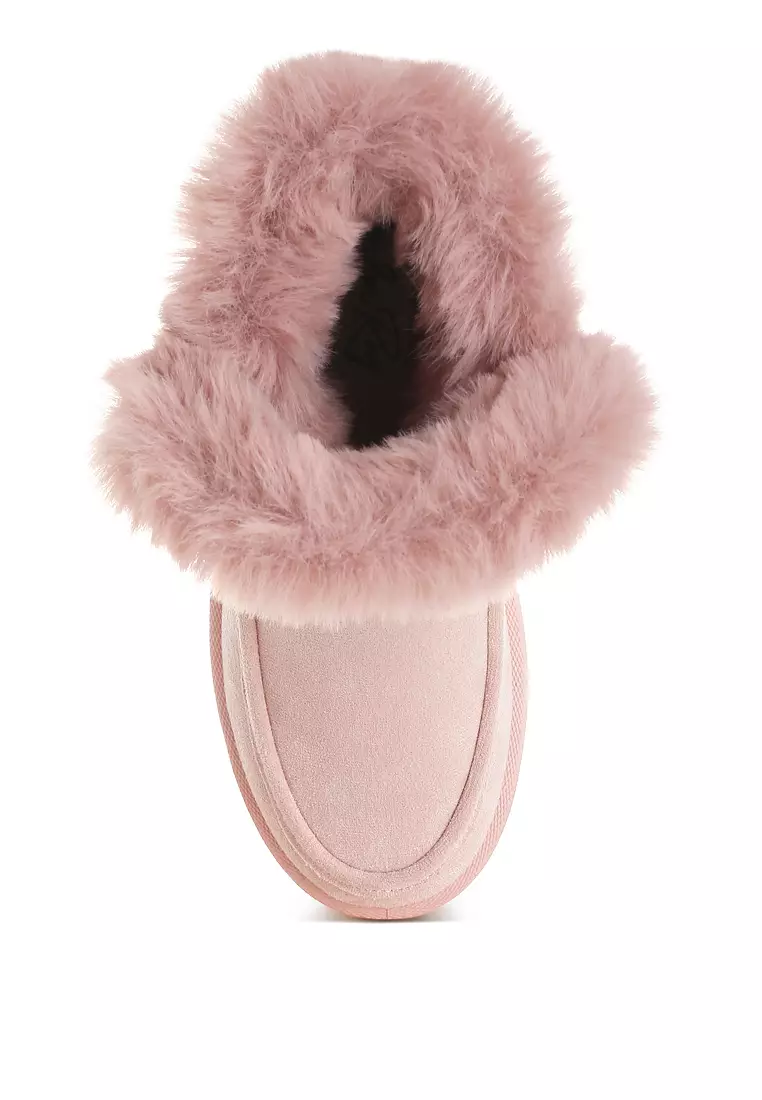 Pin Buckle Detail Snow Boots in Pink