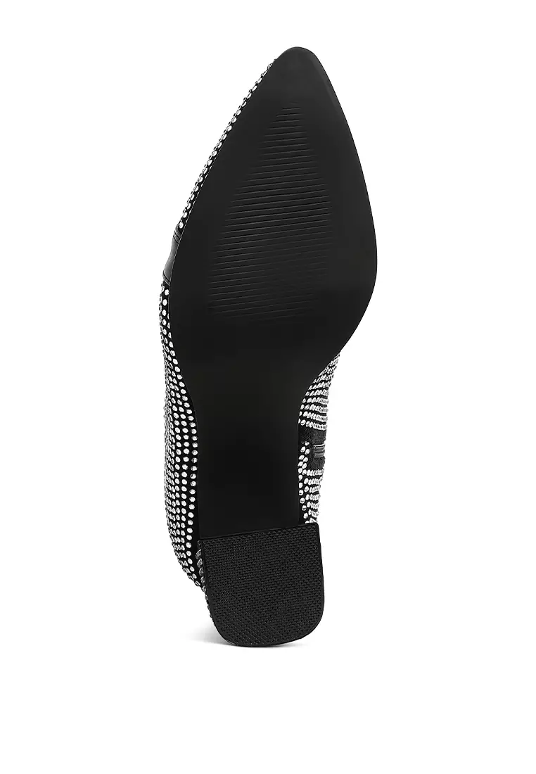 Sepatu Bot Pergelangan Kaki Berhias Berlian Imitasi Warna Hitam