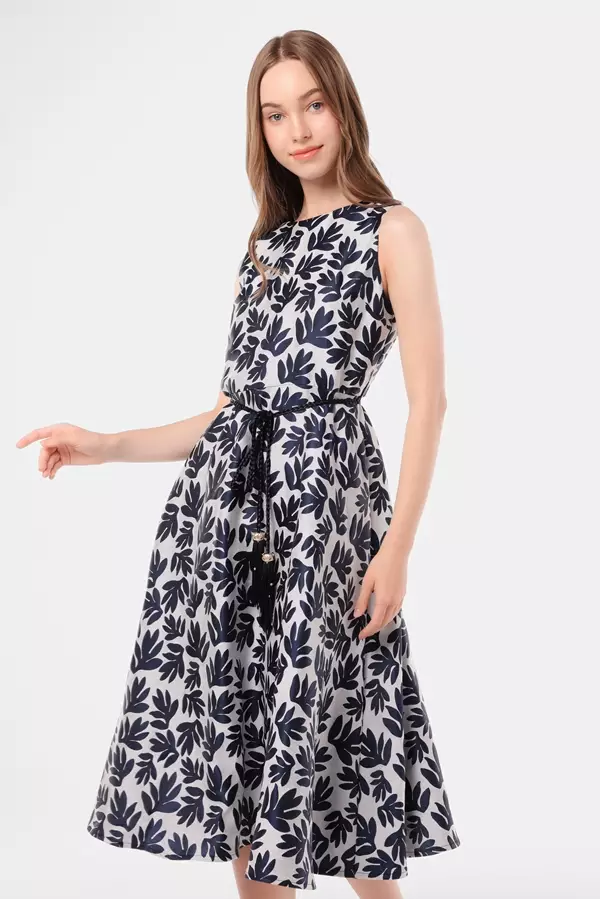 MINIMAL - Ruby - Sleeveless Jacquard Dress - Dark Navy Warna Navy_Dark