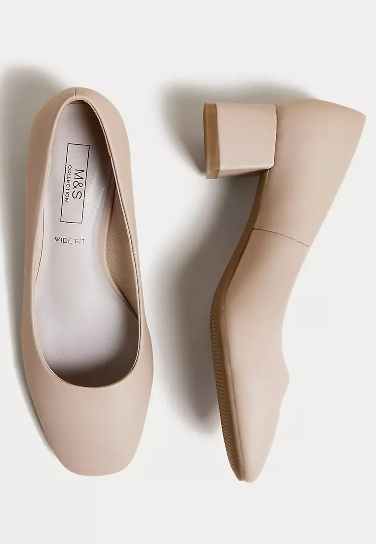 Wide Fit Block Heel Square Toe Shoes