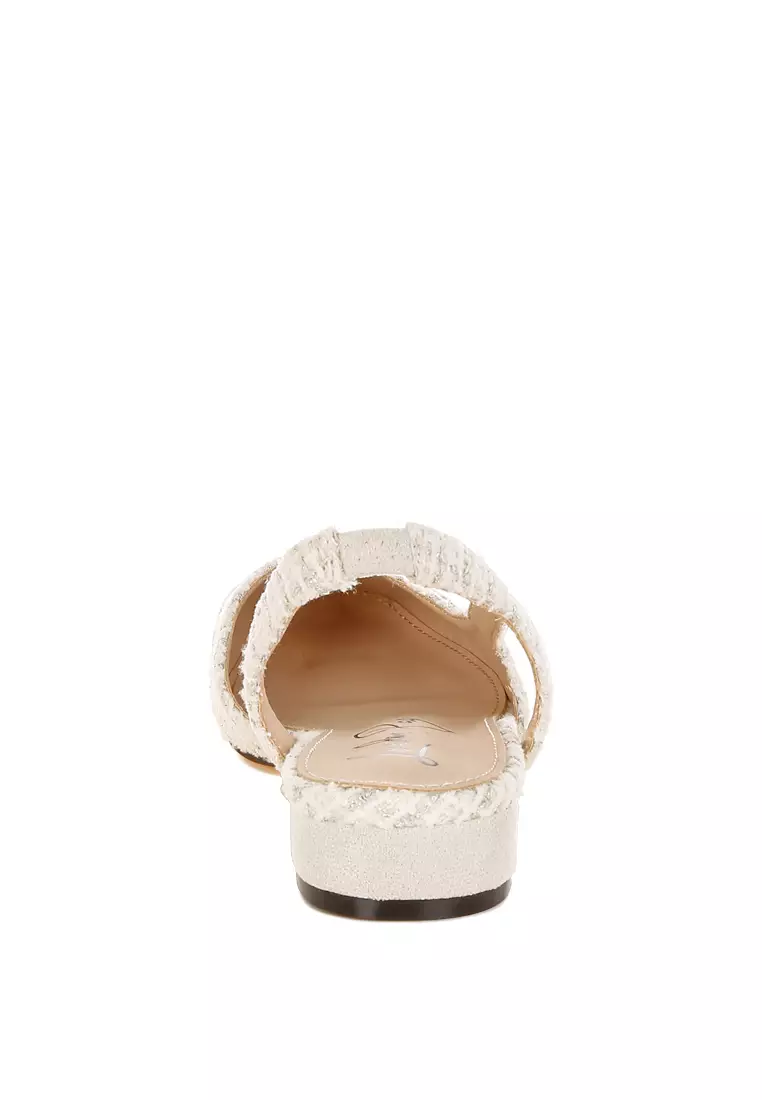 Tweed Slingback Sandals in Off White