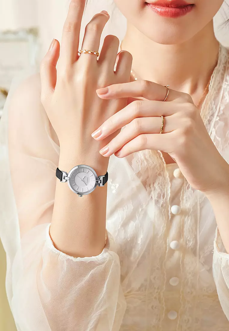 Jam Tangan Wanita Anggun Gaya Tali Kulit Anti Air Kuarsa Jam Tangan Cewek