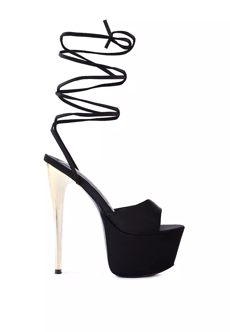 Discount on London Rag  shoes - SKU: Black Dramatic Platform Lace-Up Heel Sandals