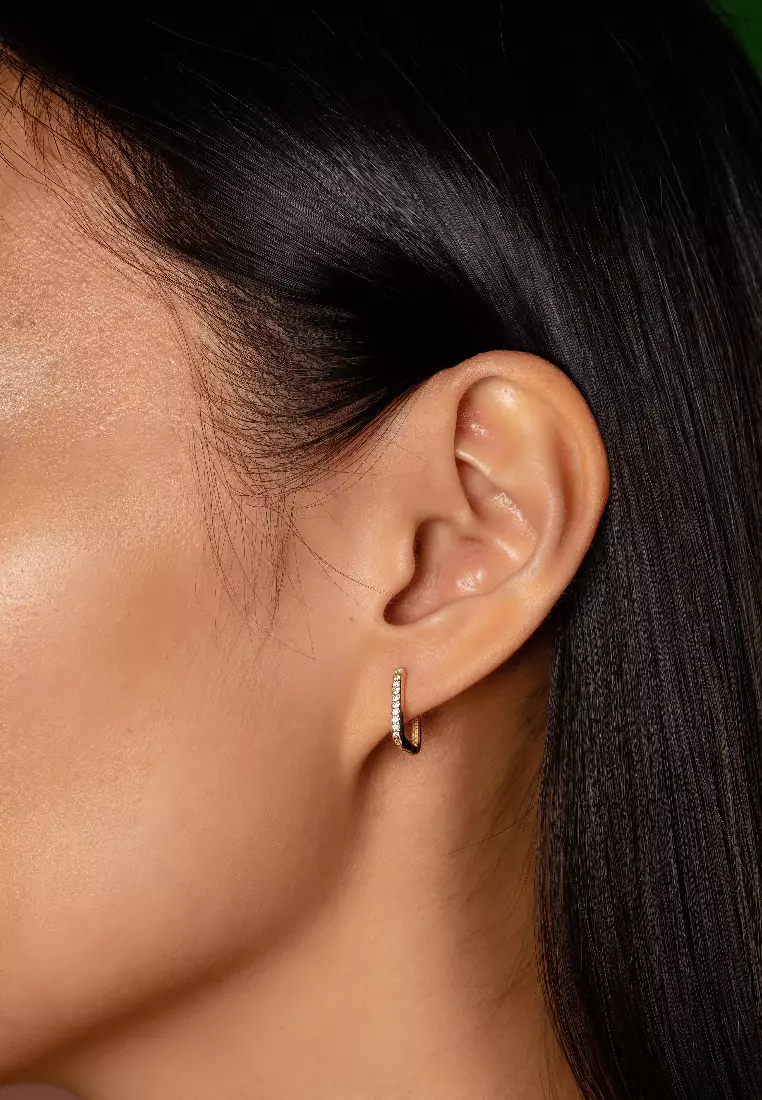 Pavé Square Hoops 14k  Gold