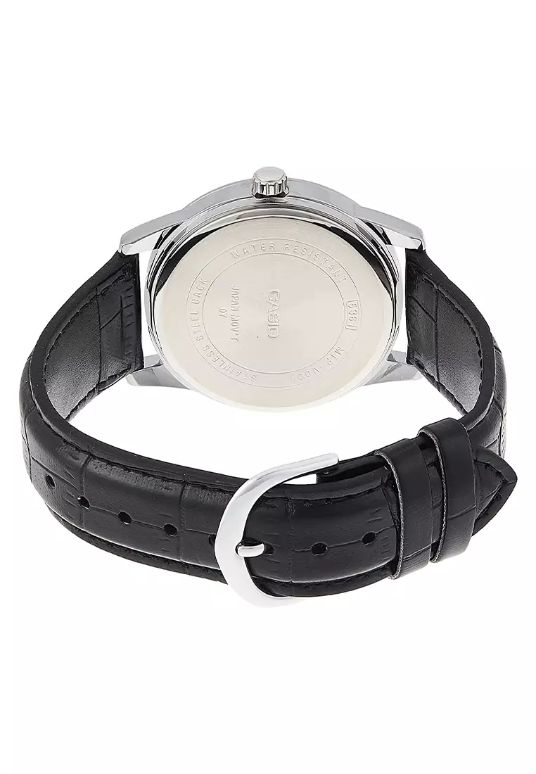 Casio - Jam Tangan Pria - Silver - Black Leather Strap - MTP-V001L-7B