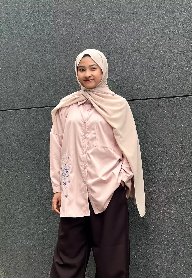 Felicia Embrodery Dusty Pink - Blouse Atasan Wanita