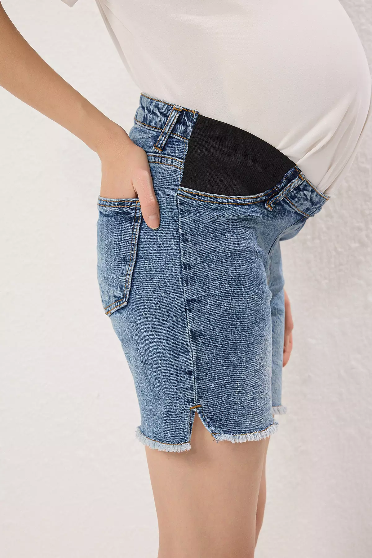 Blue Side Elastic Maternity Denim Shorts TBBSS25AP00029