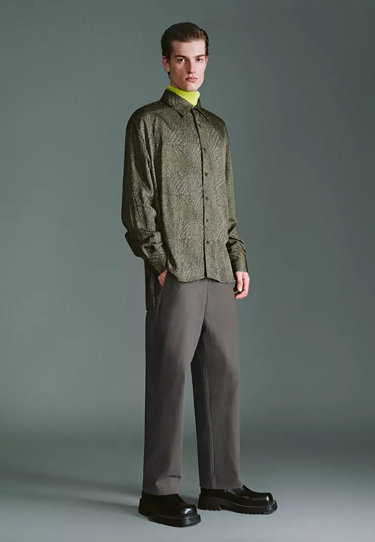 UR春季新款男装时尚超宽松印花不对称开襟衬衫UMF250009