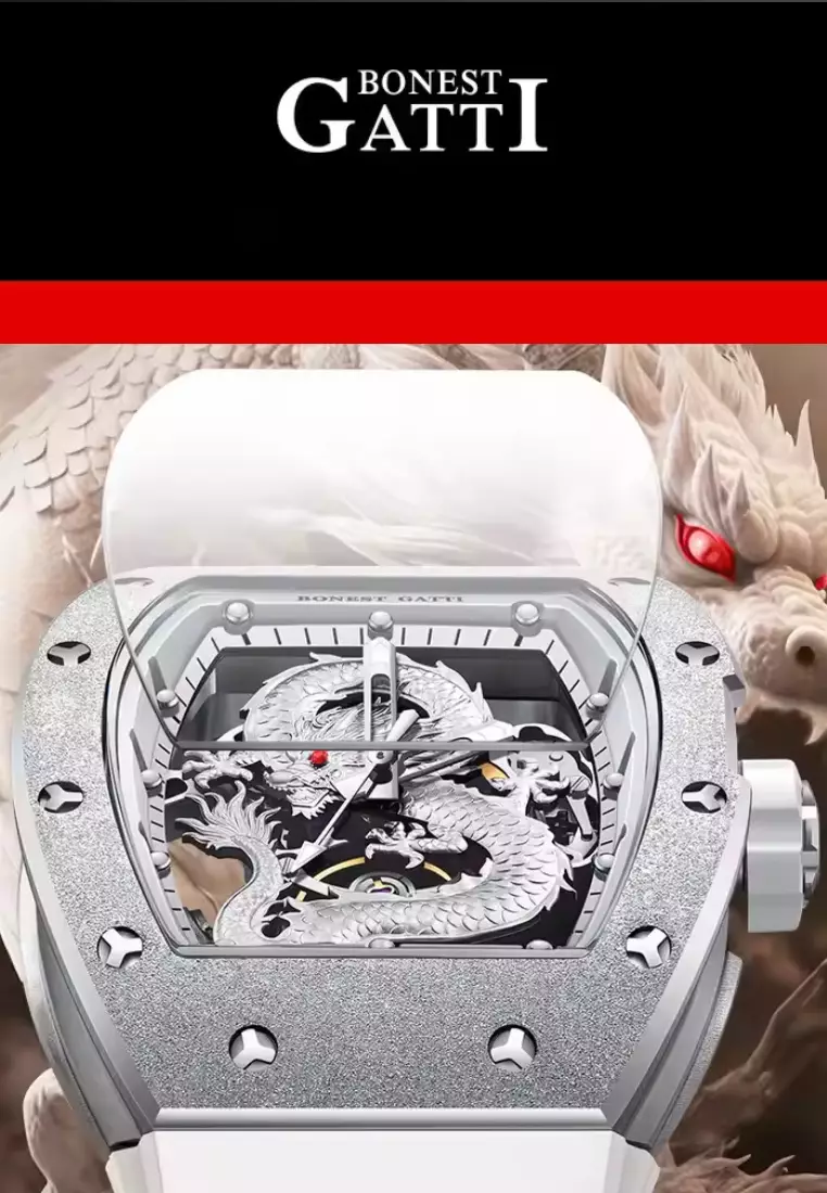 Automatic Unisex DRAGON Stainless Steel Watch, Rubber Strap