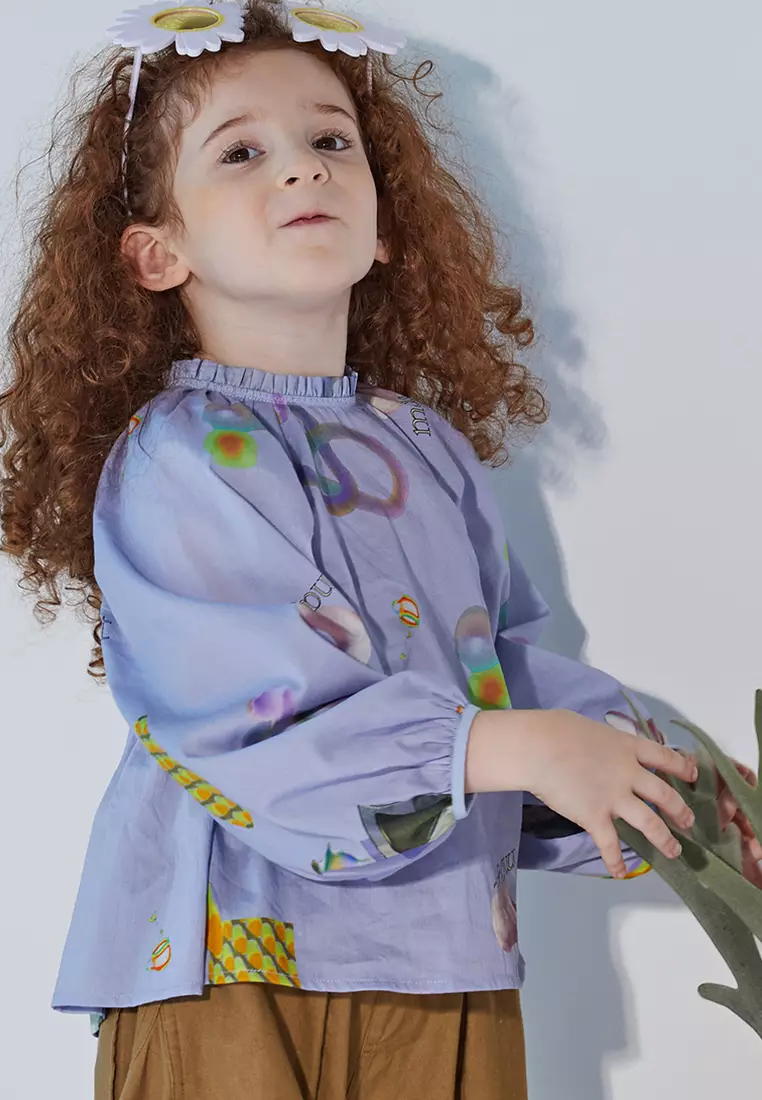 女大童长袖衬衫满印印花个性衬衣