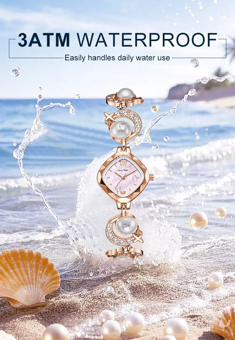 Jam Tangan Wanita Original Korea Style Pear Strap Anti Air Jam Tangan Cewek rosepink