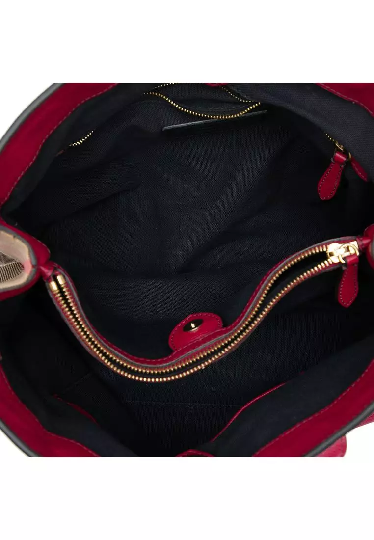Pre-Loved Burberry Medium Leather And House Check Canvas Banner Satchel
